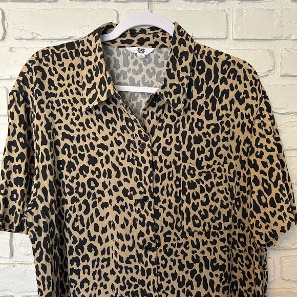 Ascot & Hart Leopard Print‎ Button Down Oversized Short Sleeve Dress Size Small - Picture 3 of 8